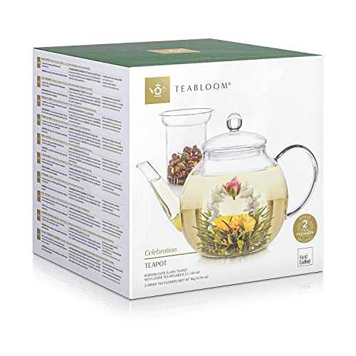 Teabloom Celebration Glass Teapot | 40 OZ | Teapots perfect for loose tea