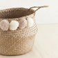 Woven Basket with pompom | Medium 12" x 12" | Handcrafted in Hanoi
