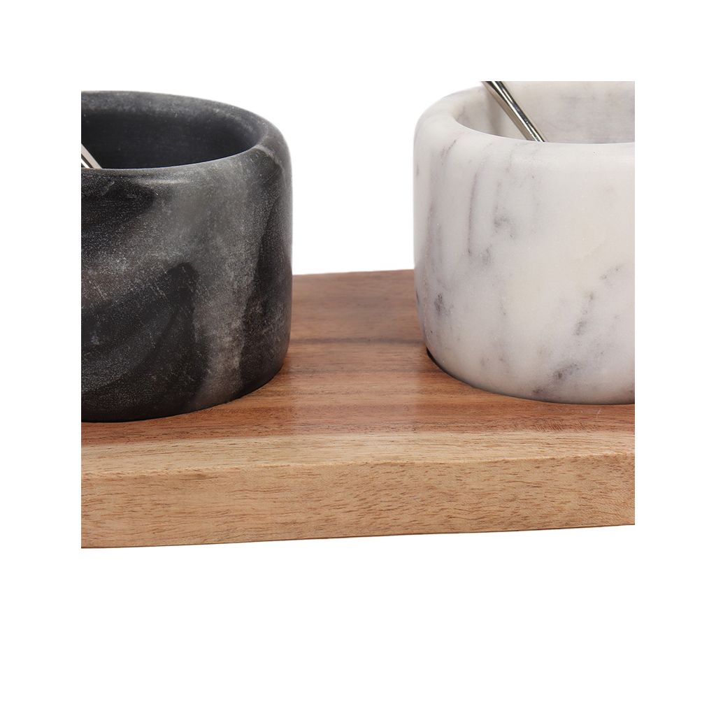 Marble & Acacia Wood Salt & Pepper Container