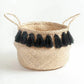 Black Tasseled Belly Basket - Medium | Size (12"x12") | Fair trade
